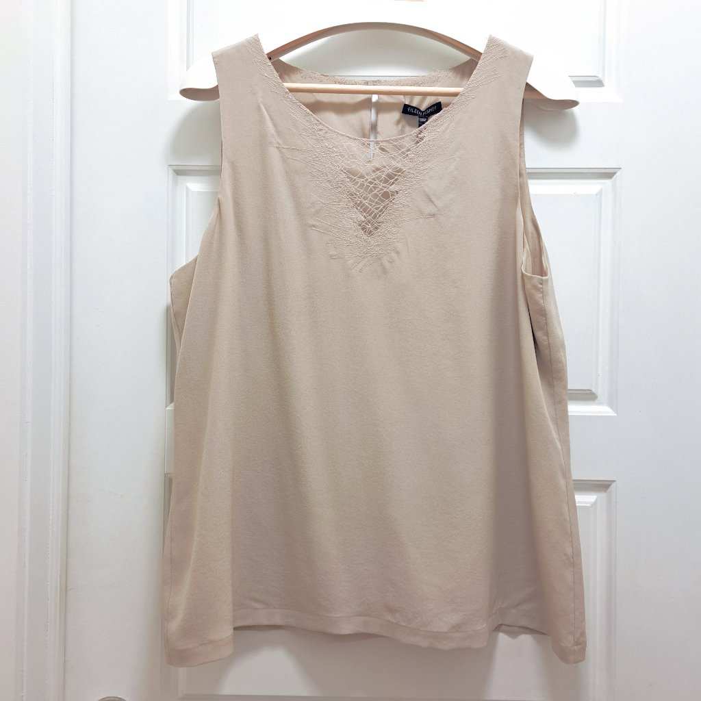 Eileen Fisher Silk Lined Top With Lace Oat Size Large